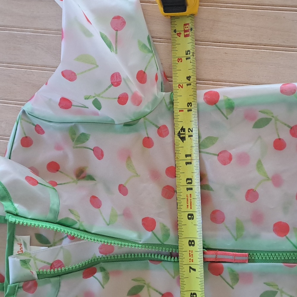 Cat & Jack Cherry Print Zip Up Hooded Raincoat Jacket Clear Green Trim - Picture 5 of 9